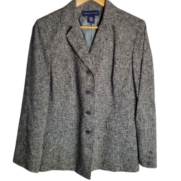 Preston & York Black White Button Down Pockets Suit Jacket Blazer Size 12 - Picture 1 of 10